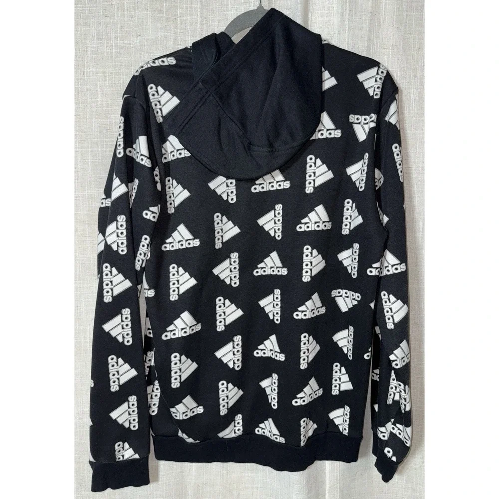 ADIDAS Hoodie BLACK ALL‎ OVER PRINT Hooded SWEATSHIRT Men's Medium M